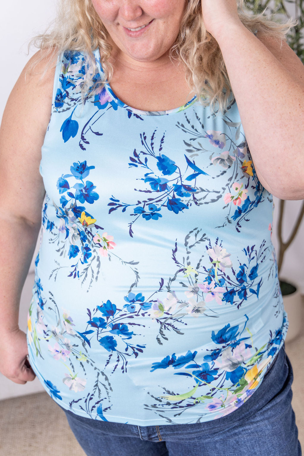 Luxe Crew Tank - Light Blue Floral Bliss
